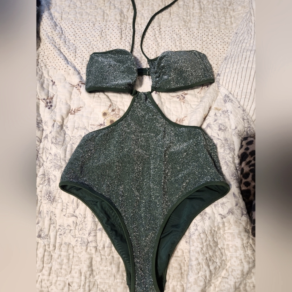 Aerie cutout one piece. Green shimmer size medium